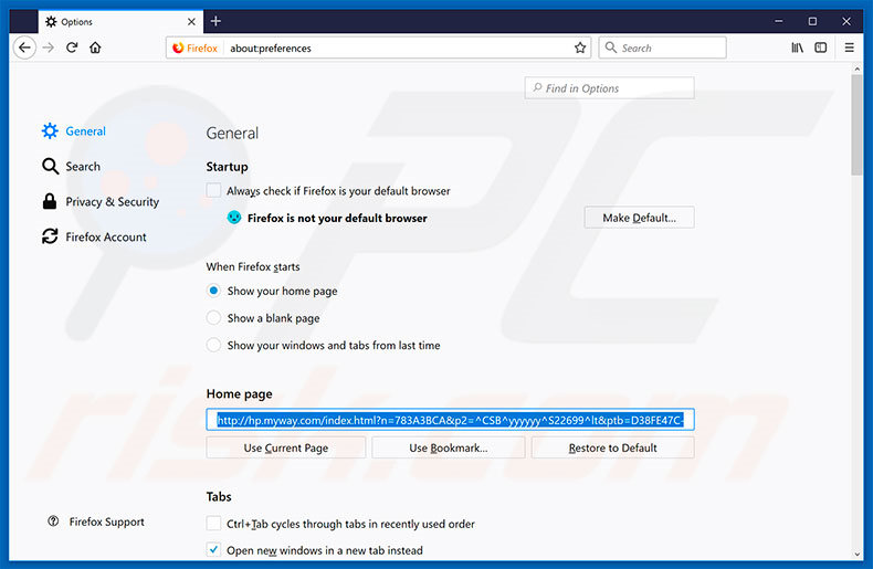 Removing hp.myway.com from Mozilla Firefox homepage