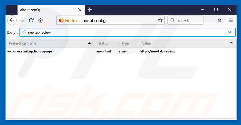 Removing newtab.review from Mozilla Firefox default search engine