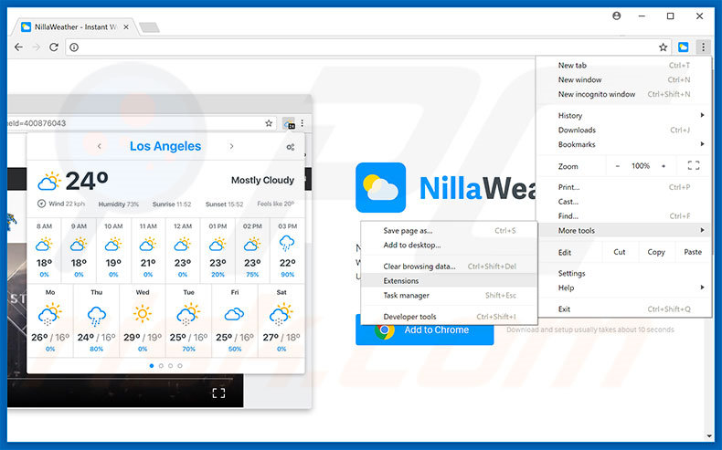 Removing Nilla Weather  ads from Google Chrome step 1