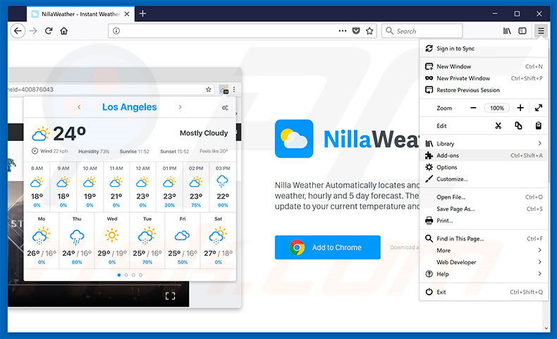 Removing Nilla Weather ads from Mozilla Firefox step 1