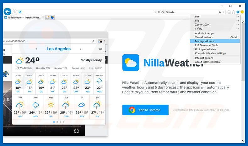 Removing Nilla Weather ads from Internet Explorer step 1