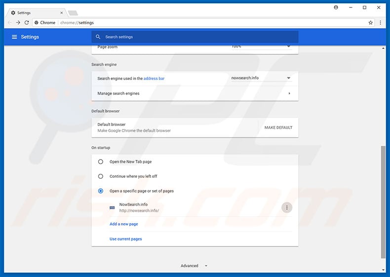 Removing nowsearch.info from Google Chrome homepage