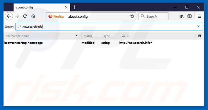 Removing nowsearch.info from Mozilla Firefox default search engine