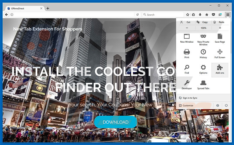 Removing OfferssDirect ads from Mozilla Firefox step 1