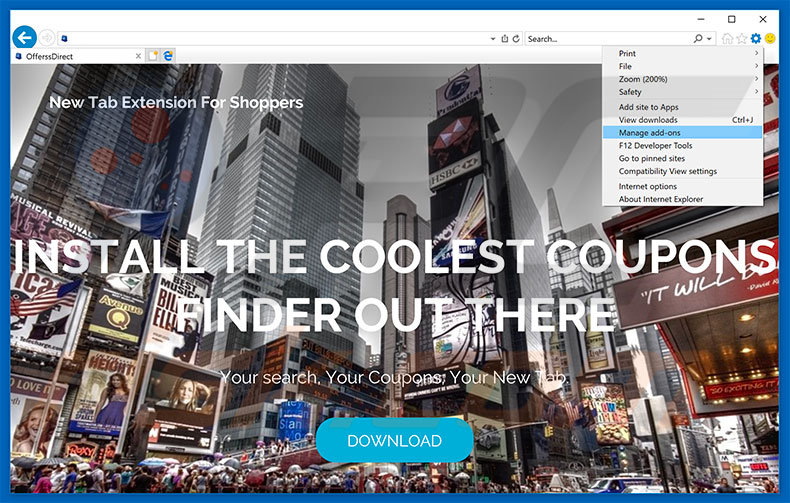 Removing OfferssDirect ads from Internet Explorer step 1