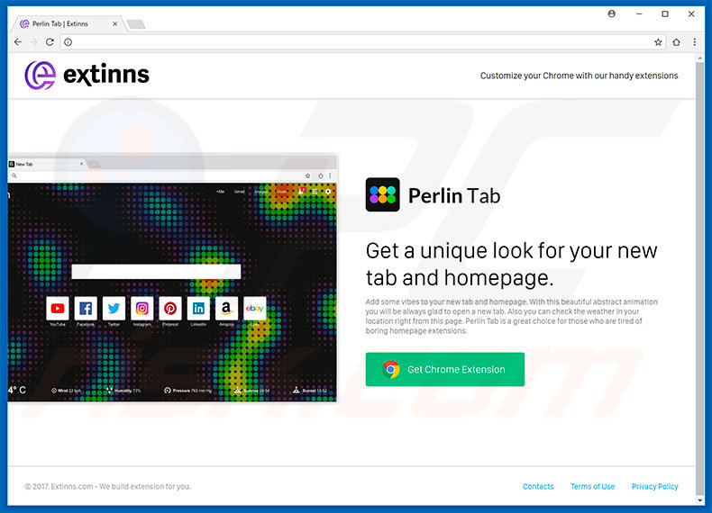 Website used to promote Perlin Tab browser hijacker