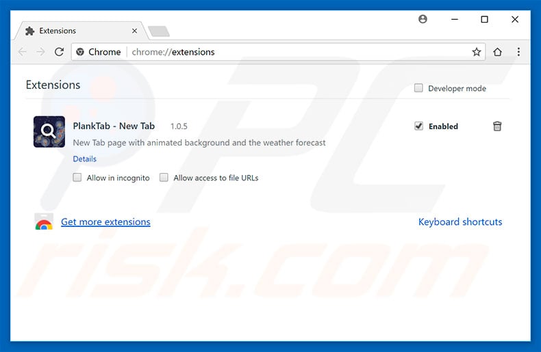 Removing planktab.com related Google Chrome extensions