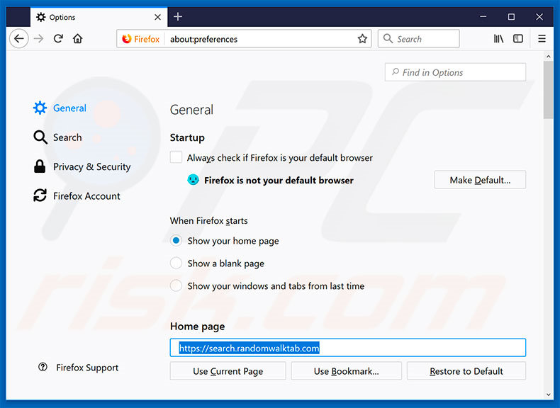 Removing search.randomwalktab.com from Mozilla Firefox homepage
