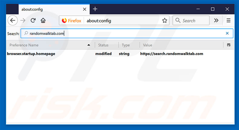 Removing search.randomwalktab.com from Mozilla Firefox default search engine