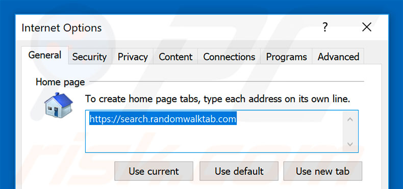 Removing search.randomwalktab.com from Internet Explorer homepage