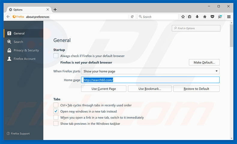Removing search60.com from Mozilla Firefox homepage