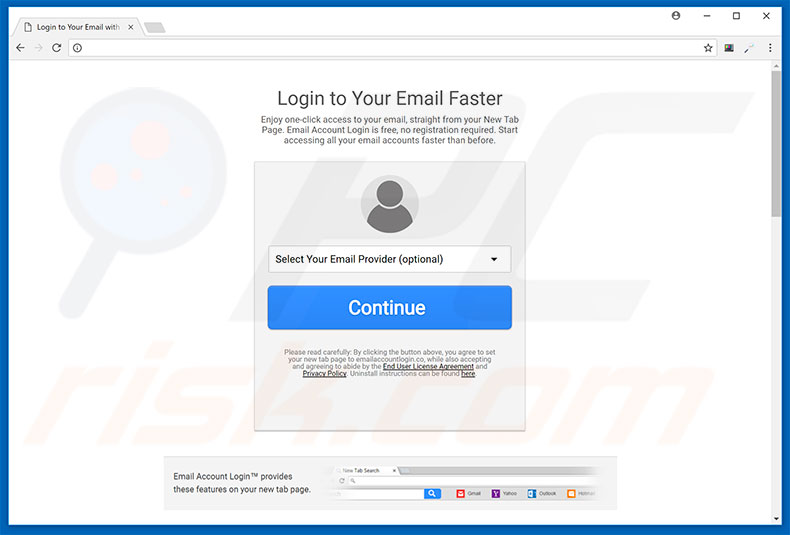 Website used to promote Email Account Login browser hijacker