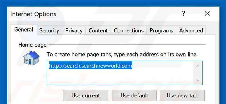 Removing searchnewworld.com from Internet Explorer homepage