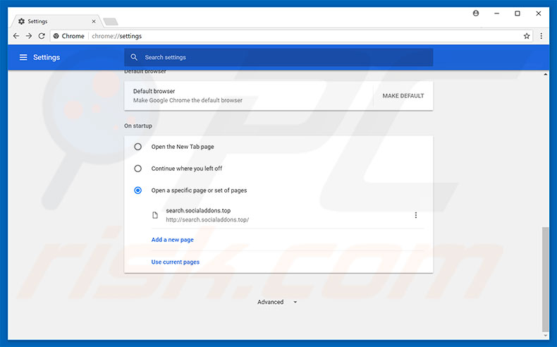 Removing search.socialaddons.top from Google Chrome homepage