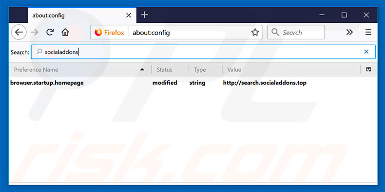 Removing search.socialaddons.top from Mozilla Firefox default search engine