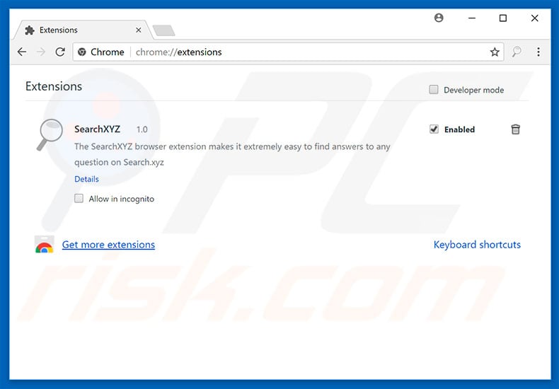 Removing search.xyz related Google Chrome extensions