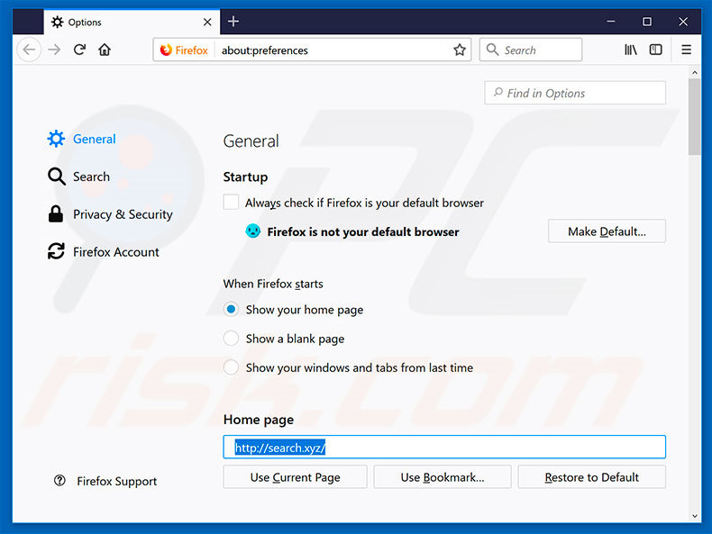 Removing search.xyz from Mozilla Firefox homepage