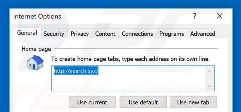 Removing search.xyz from Internet Explorer homepage