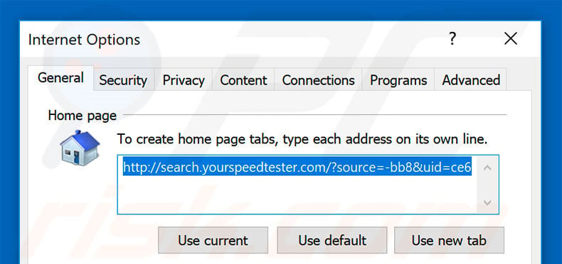 Removing search.yourspeedtester.com from Internet Explorer homepage
