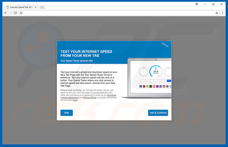 Website used to promote Your Speed Tester browser hijacker