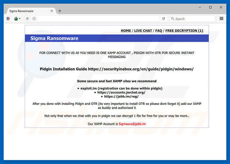 SIGMA Ransomware Live Chat