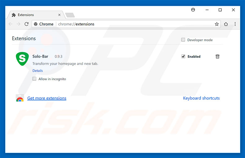 Removing solo-bar.net related Google Chrome extensions