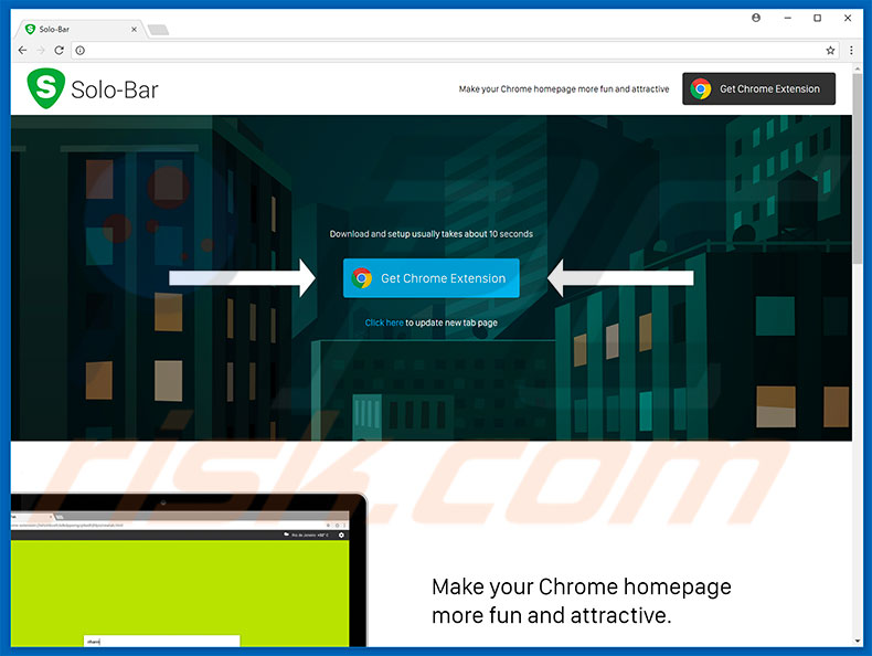 Website used to promote Solo-Bar browser hijacker