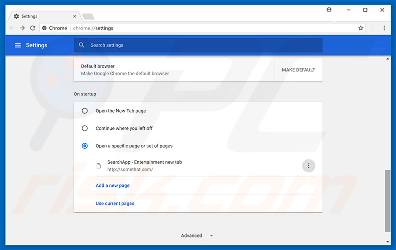Removing somethat.com from Google Chrome homepage