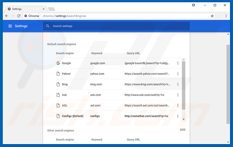 Removing somethat.com from Google Chrome default search engine