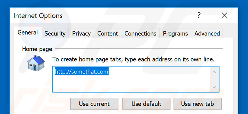 Removing somethat.com from Internet Explorer homepage