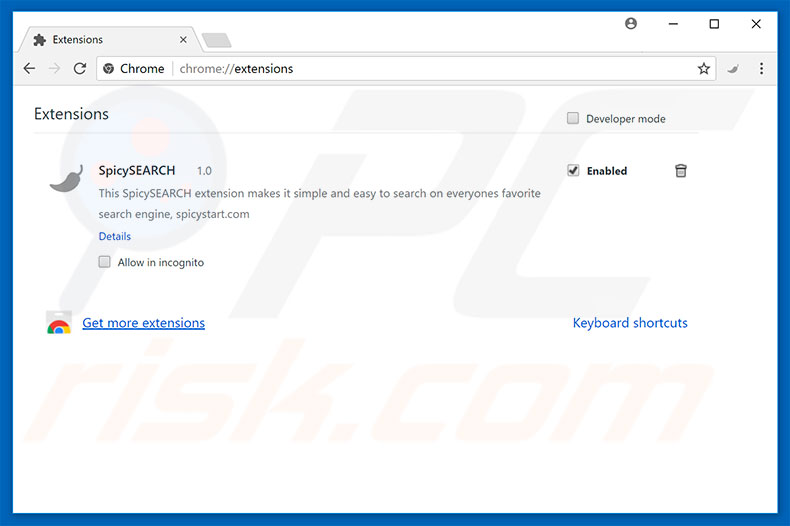 Removing spicystart.com related Google Chrome extensions