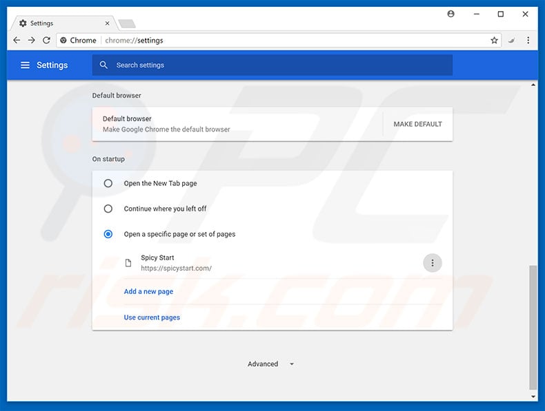 Removing spicystart.com from Google Chrome homepage