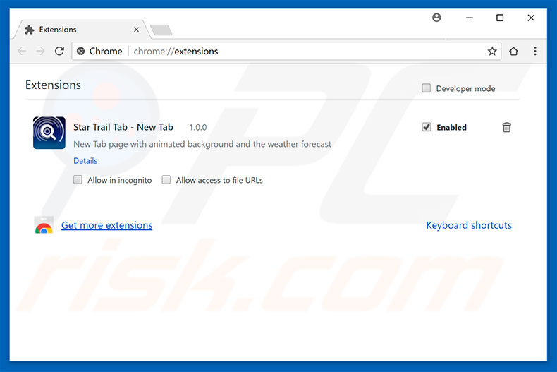 Removing startrailtab.com related Google Chrome extensions