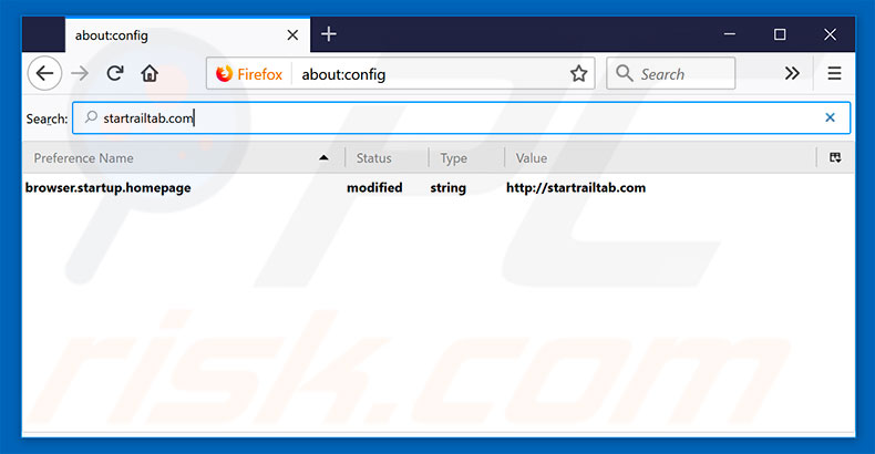Removing startrailtab.com from Mozilla Firefox default search engine
