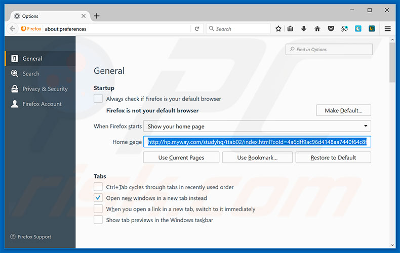 Removing hp.myway.com from Mozilla Firefox homepage