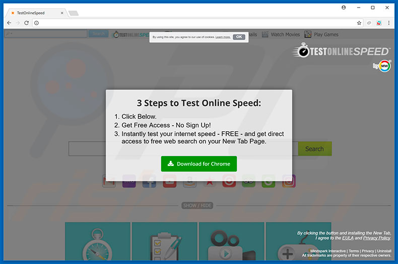 Website used to promote TestOnlineSpeed browser hijacker