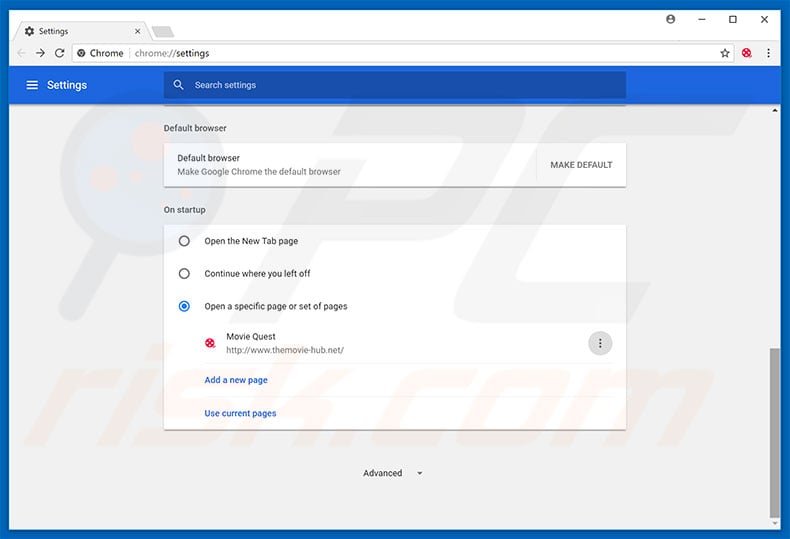 Removing themovie-hub.net from Google Chrome homepage