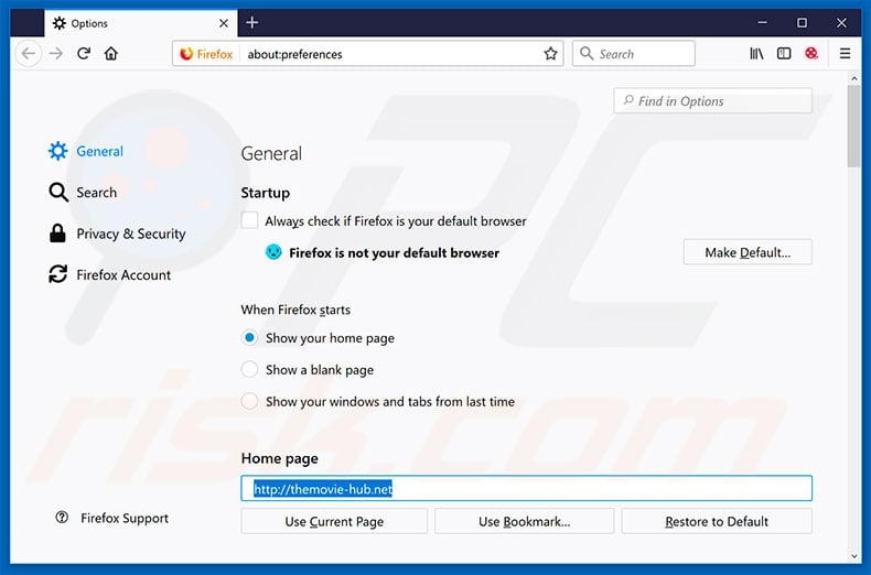 Removing themovie-hub.net from Mozilla Firefox homepage