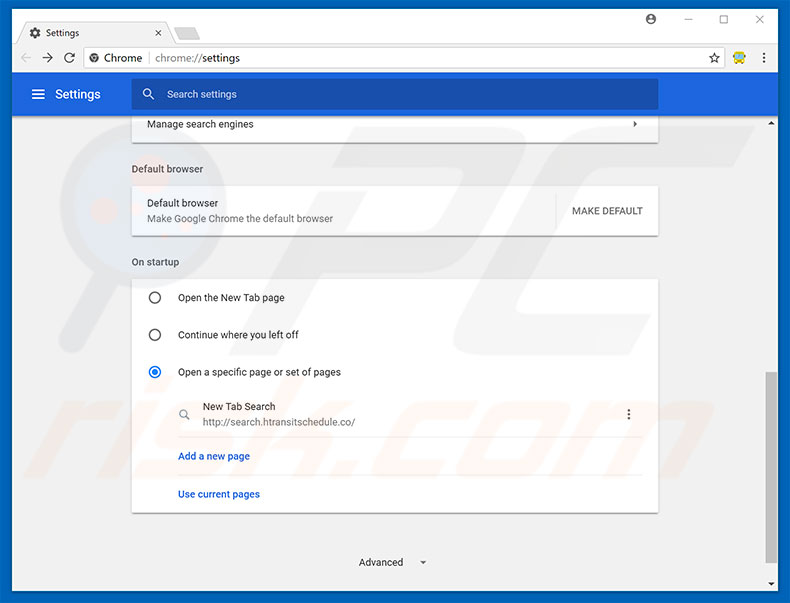Removing search.htransitschedule.co from Google Chrome homepage