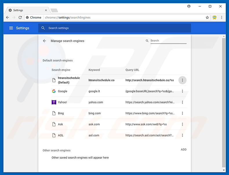 Removing search.htransitschedule.co from Google Chrome default search engine