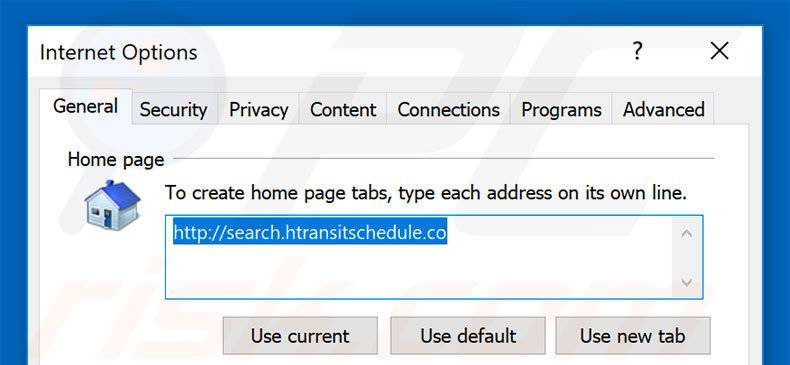 Removing search.htransitschedule.co from Internet Explorer homepage