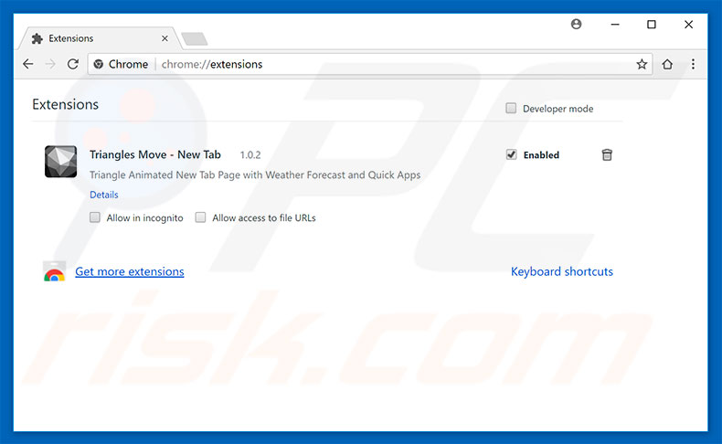 Removing triangles-move.com related Google Chrome extensions