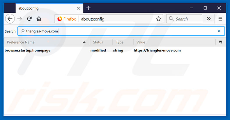 Removing triangles-move.com from Mozilla Firefox default search engine