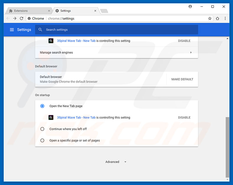 Removing search.triplespiralwave.com from Google Chrome homepage