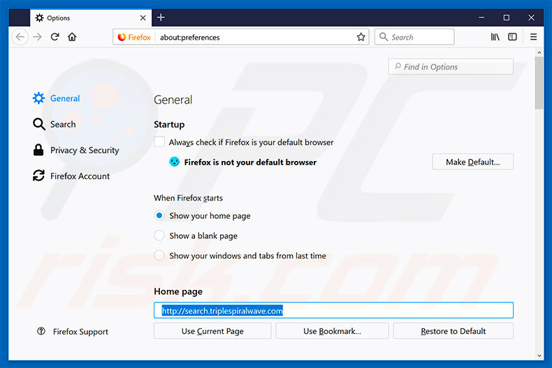 Removing search.triplespiralwave.com from Mozilla Firefox homepage
