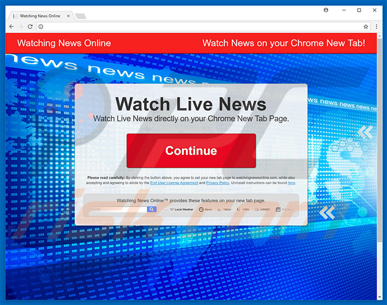 Website used to promote Watching News Online browser hijacker