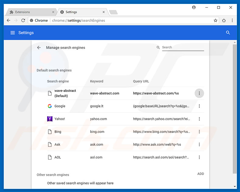 Removing wave-abstract.com from Google Chrome default search engine