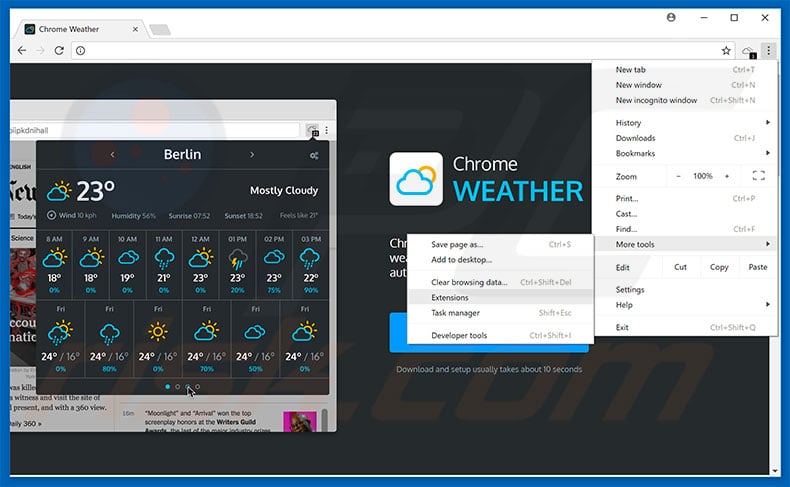 remove your weather watcher app google chrome android