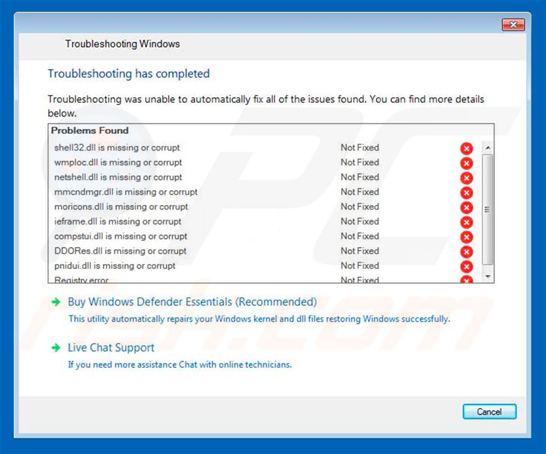 Buy Windows Defender Essentials Fake Troubleshooter (sample 2)