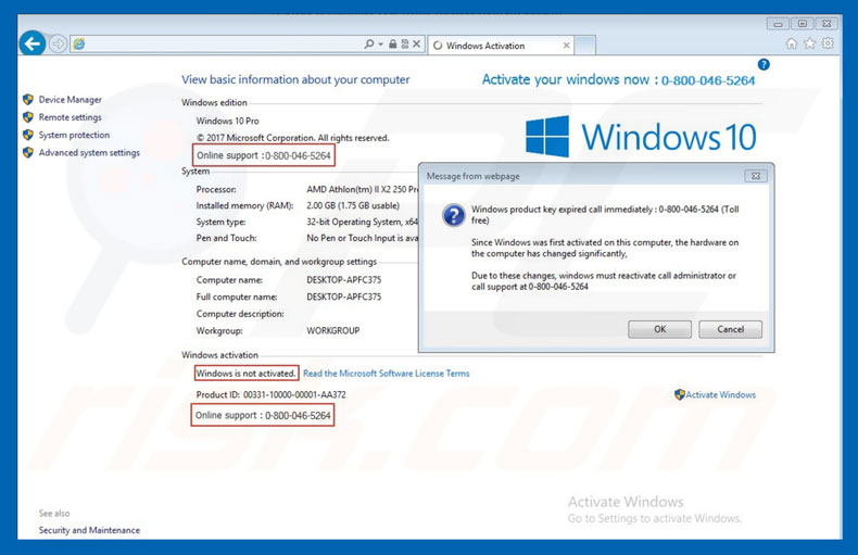 Windows Product Key Expired adware